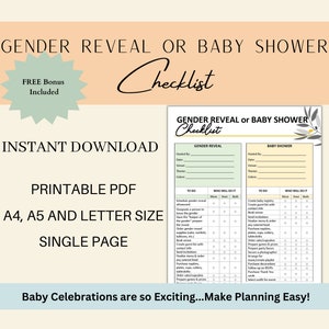 Baby Shower and Gender Reveal Planning Checklist-Instant Download