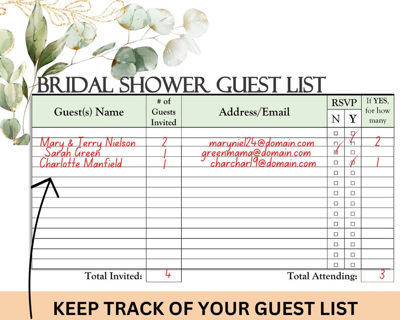 Entry List Shower Bridal Shower Printable Planner, Planning Guide for Maid of Honor ...