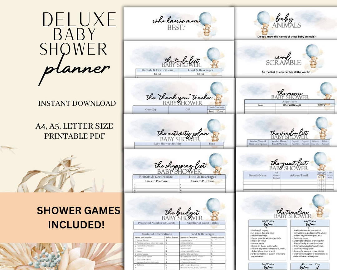 Baby Shower Planner Printable Template Digital Instant Download, Boy ...