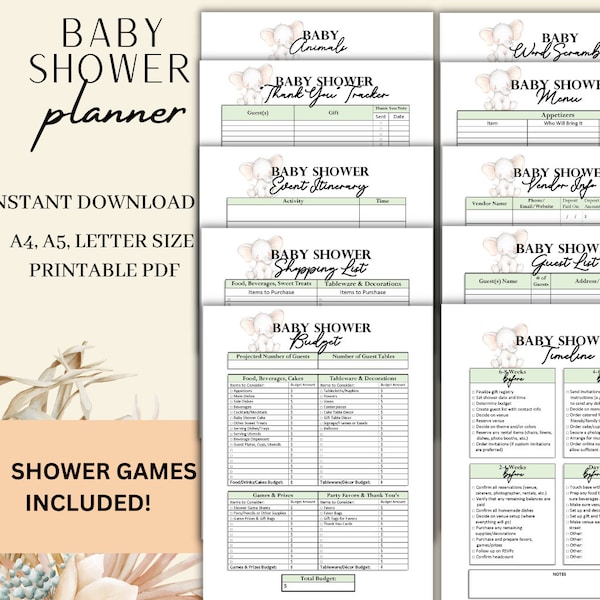 Baby Shower Planner Printable Template Digital Instant Download