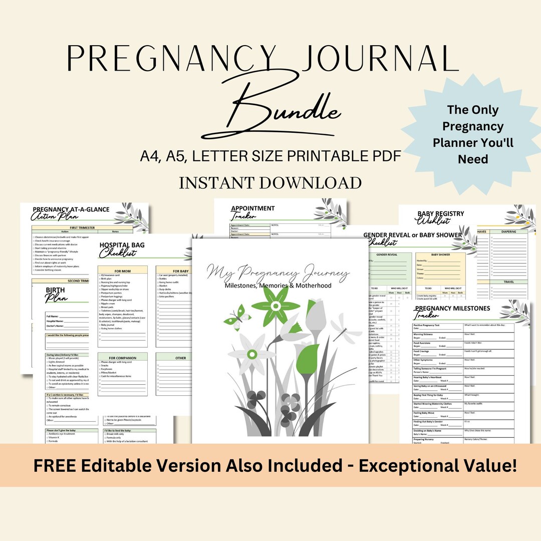 Digital Printable Pregnancy Planner Pregnancy Journal Template - Etsy