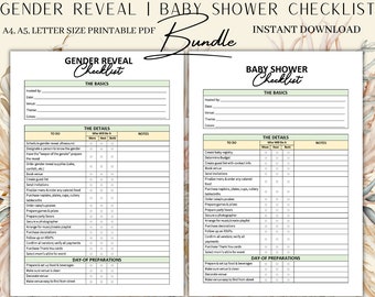 Printable Baby Shower Gender Reveal Checklist Bundle Instant Download Editable File
