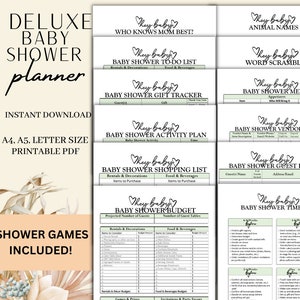 Printable Baby Shower Planner Template, Games Included, Minimalist Black and White, Digital Instant Download