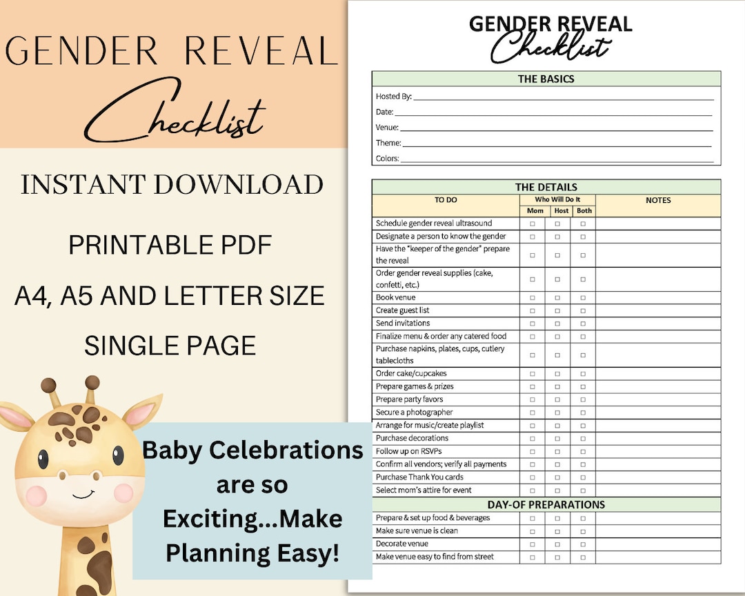 Printable Editable Gender Reveal Planning Template Checklist - Etsy - Planning A Gender Reveal Party Checklist