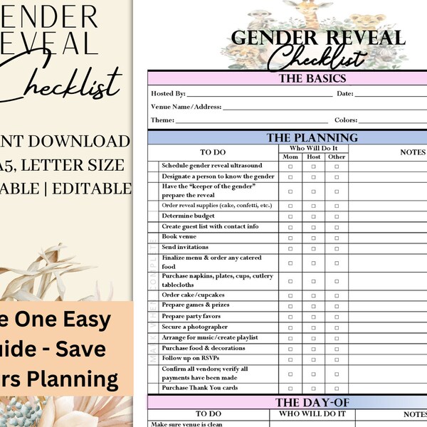 Gender Reveal Checklist Printable Etsy Gender Reveal Checklist Printable Etsy
