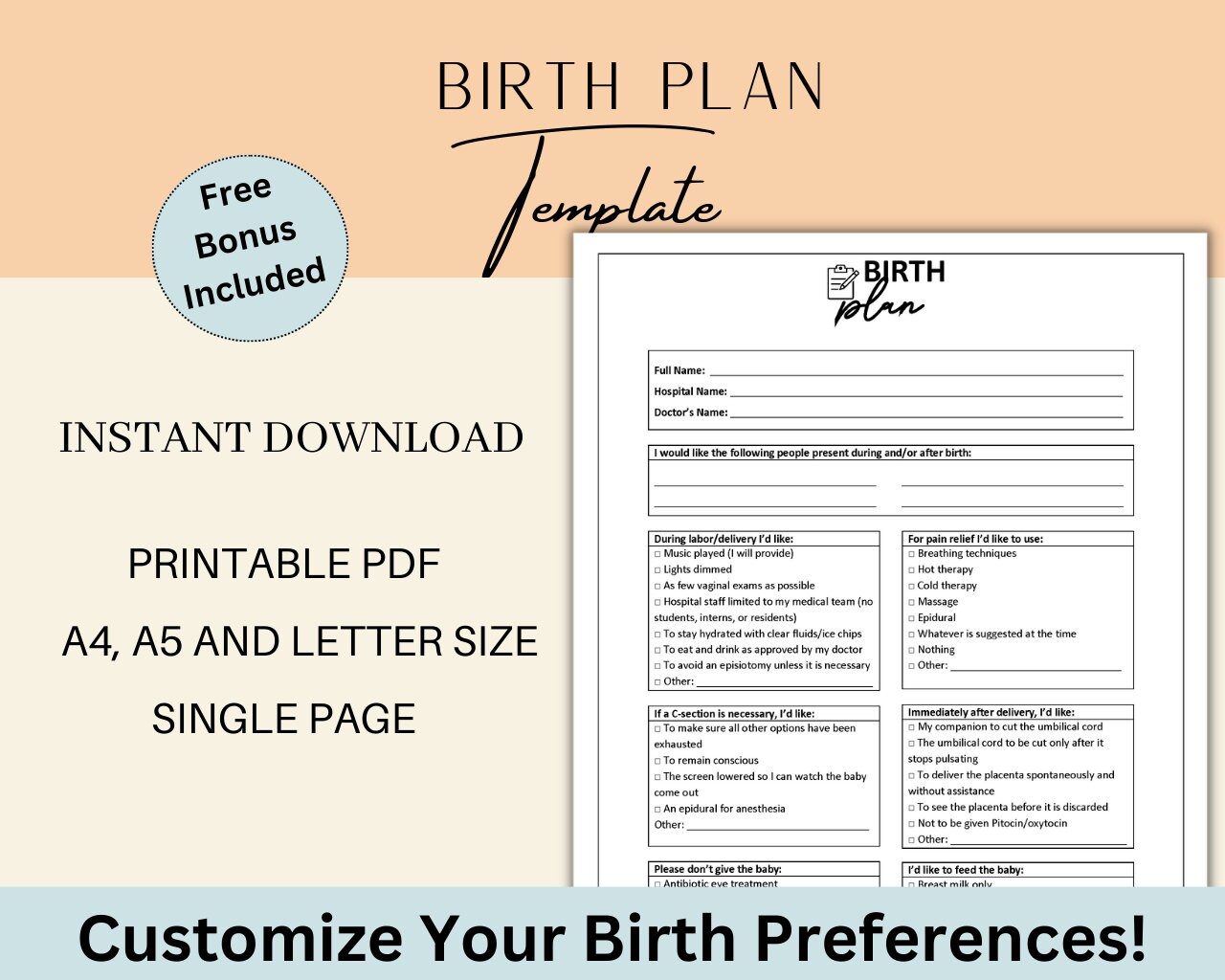 Printable Birth Plan Template