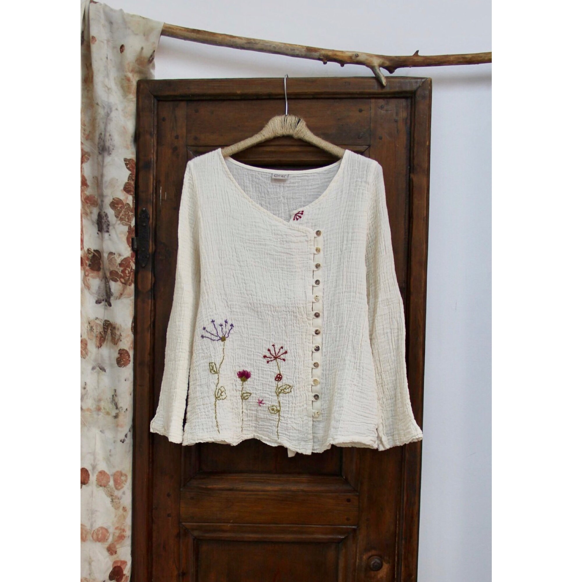 Double gauze hand embroidered blouse Etsy