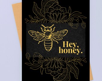 Bee Illustration Hey Honey Valentine's Day Greeting Card