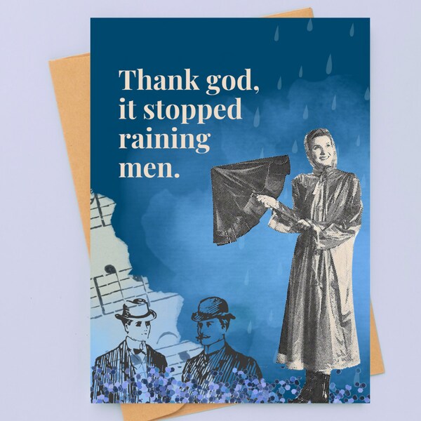 Raining Men Funny Feminist Vintage Greeting Card