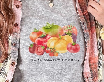 Tomatoes Gardening Tee Shirt in Heather Olive, Vegetable Shirt, Garden Shirt, Garden Gift, Tomato Gardener Gift, Tomato Gardener Shirt