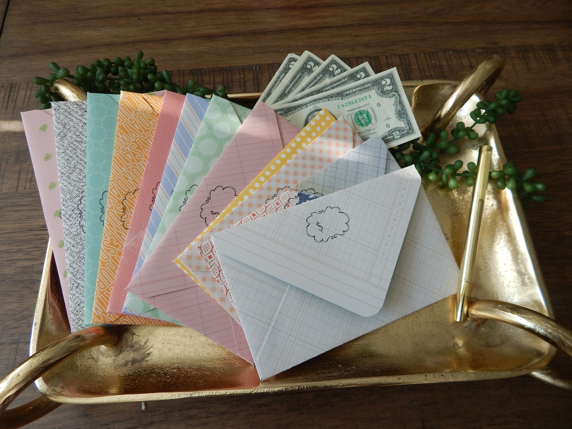 2 Dollar Bill Money Envelopes, Hand Stamped Money Envelopes, Money