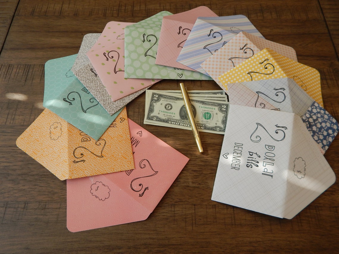 2 Dollar Bill Money Envelopes, Hand Stamped Money Envelopes, Money