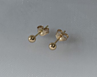 1 Paar 3 mm 585er Gold Ohrstecker Echtgold Kugel Ball 14K Gelbgold Ohrringe Ohrpiercing solid gold