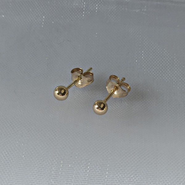 1 Paar 3 mm 585er Gold Ohrstecker Echtgold Kugel Ball 14K Gelbgold Ohrringe Ohrpiercing solid gold