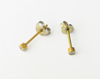 1 paire de petites boucles d'oreilles à tige en titane de 2,5 à 4 mm, zircone cubique, couleur argent, or, sans nickel, qualité implantaire, minuscules clous initiaux de santé