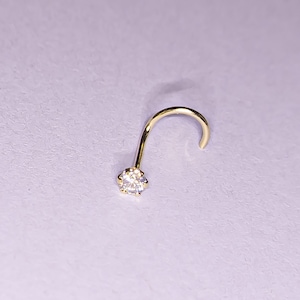 2 mm moissanite 585 gold nose stud real gold 14Kt yellow gold spiral nose piercing solid 22g