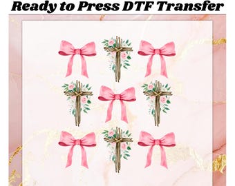 Easter Coquette Pink Bow Cross DTF Transfer Ready to Press, Coquette Easter Cross DTF, Easter Bow Cross Ready to Press Print