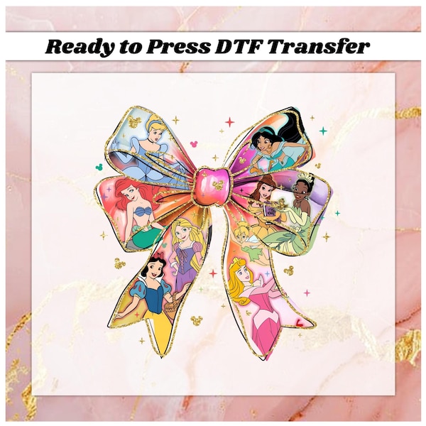 Disney Princesses Coquette Bow DTF Transfer Ready to Press, Disney Watercolor Castle DTF, Princesses Ready to Press Print