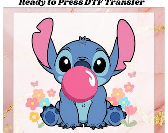 Blowing Bubble Stitch DTF, Cartoon Image DTF, Stitch Summer Ready to Transfer, Stitch design dtf Ready to Transfer