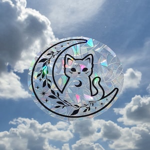 Suncatcher window picture moon cat Luna sticker static self-adhesive reusable