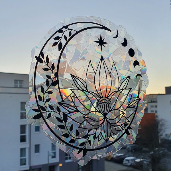 Sun catcher window sticker lotus moon with moon phases