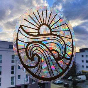 Sun catcher window sticker sun with sea rainbow foil self-adhesive maritime window decoration