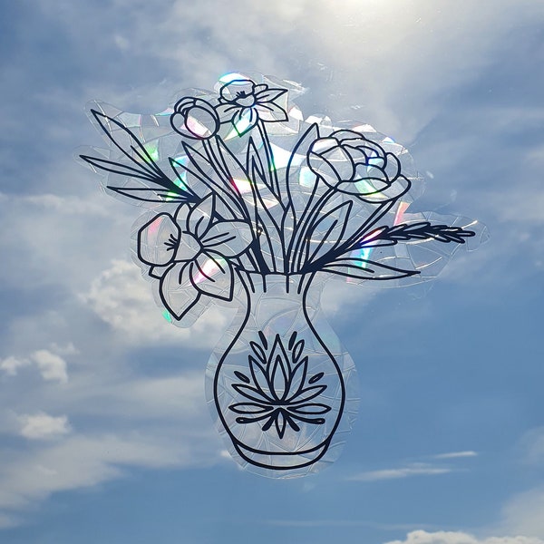 Sonnenfänger Fenstersticker Vase mit Tulpen Narzissen und Pfingstrose