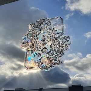 Tarotkarte Sonnenfänger Fenstersticker Sonne und Mond Schwestern wiederverwendbar rückstandslos ablösbar  selbsthaftend
