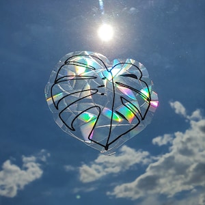 Fönsterdekal med solfångare i monstera-stil, regnbågsfolie, återanvändbar, avtagbar utan rester, självhäftande, Plantmom