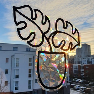 Fönsterklistermärken Suncatcher, stora och individuella blomkrukor, återanvändbara, självhäftande, avtagbara utan rester