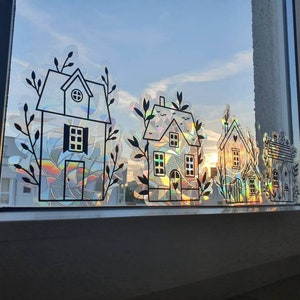 Sun Catcher Window Sticker Houses Window Decoration Boho Christmas Hygge