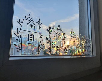 Sonnenfänger Fenstersticker Häuser Fensterdeko Boho Weihnachten Hygge