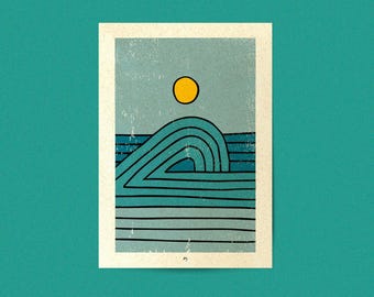 Ola Fresca / Impresión Artística Olas DIN A3 / Papel Hierba Meldorfer / Impresión Ilustración Arte / Minimalista Abstracto