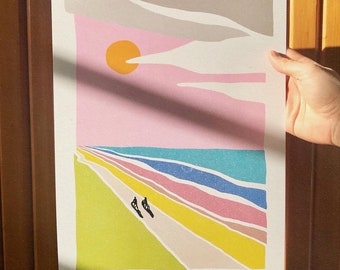 Fietsen / Print DIN A3 / wit gerecycled / print illustratie kunst / abstract minimalistisch / Pelf Metersen