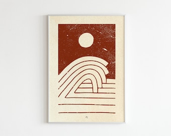 Red Wave / Art Print Wellen DIN A3 / Meldorfer Graspapier / Druck Illustration Kunst / abstrakt minimalistisch / Pelf Metersen