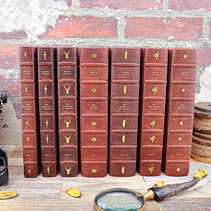 Leather Bound Potter 7 book set, witch, wizard, magic, potions, wand, spell, steampunk, wedding, birthday, anniversary gift, custom binding