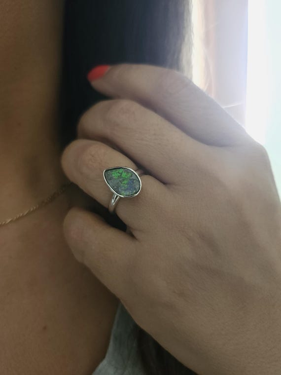 Boulder opal sterling silver ring