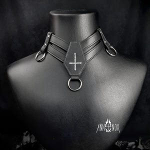 Vegan Leather Coffin Choker – Gothic Cross Alt Fashion Necklace image 2