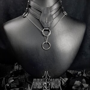 Vegan Leather Goth Choker – Coffin Shape, Silver Cross Necklace image 4