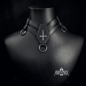 Vegan Leather Coffin Choker – Gothic Cross Alt Fashion Necklace image 1