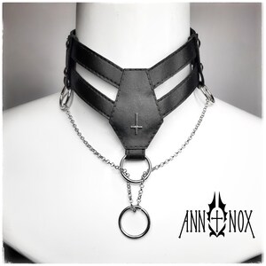 Vegan Leather Goth Choker – Coffin Shape, Silver Cross Necklace image 8