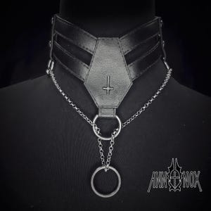 Vegan Leather Goth Choker – Coffin Shape, Silver Cross Necklace image 6