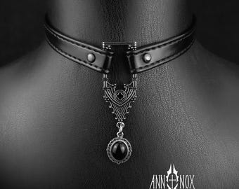 Gothic Cathedral Choker Necklace, Black Faux Leather, Victorian Vampire Collar