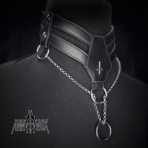 Vegan Leather Goth Choker – Coffin Shape, Silver Cross Necklace image 7