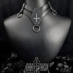 Vegan Leather Coffin Choker – Gothic Cross Alt Fashion Necklace image 5