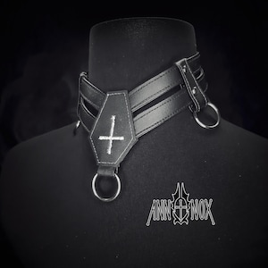 Vegan Leather Coffin Choker – Gothic Cross Alt Fashion Necklace image 6