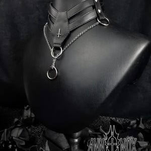 Vegan Leather Goth Choker – Coffin Shape, Silver Cross Necklace image 3