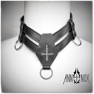 Vegan Leather Coffin Choker – Gothic Cross Alt Fashion Necklace image 9