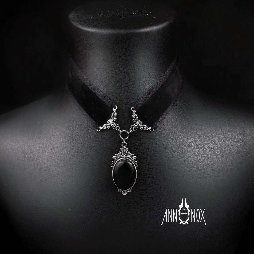 Victorian Goth Black Cameo Velvet Choker, Vampire Bat Necklace, Gothic ...