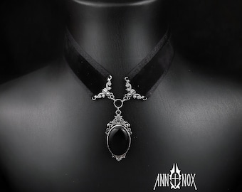Victorian Goth Black Cameo Velvet Choker, Vampire Bat Necklace, Gothic Jewelry Accessory